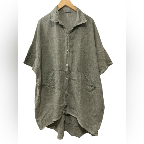 Made in Italy Cotton/Linen LV Clothing Seafoam Green Button Down Blouse/Dress - Picture 1 of 5